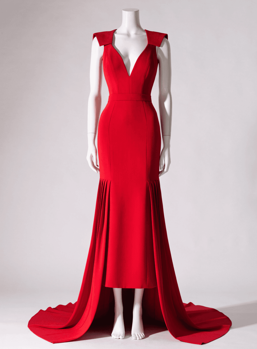 Vestido Vermelho Alfaiataria Alça Decote V com Bolso