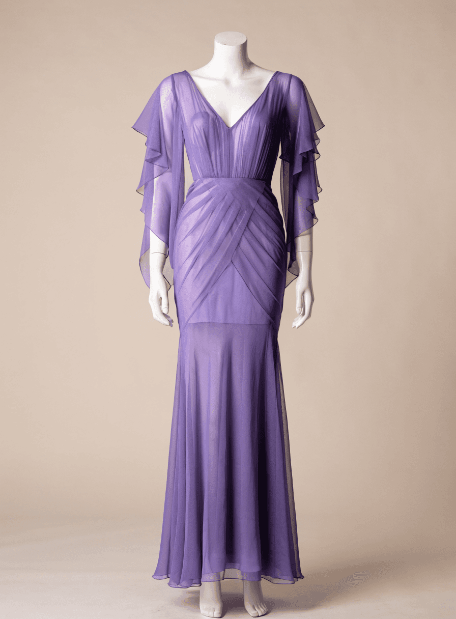 Vestido Lavanda Manga Sobreposta Decote V