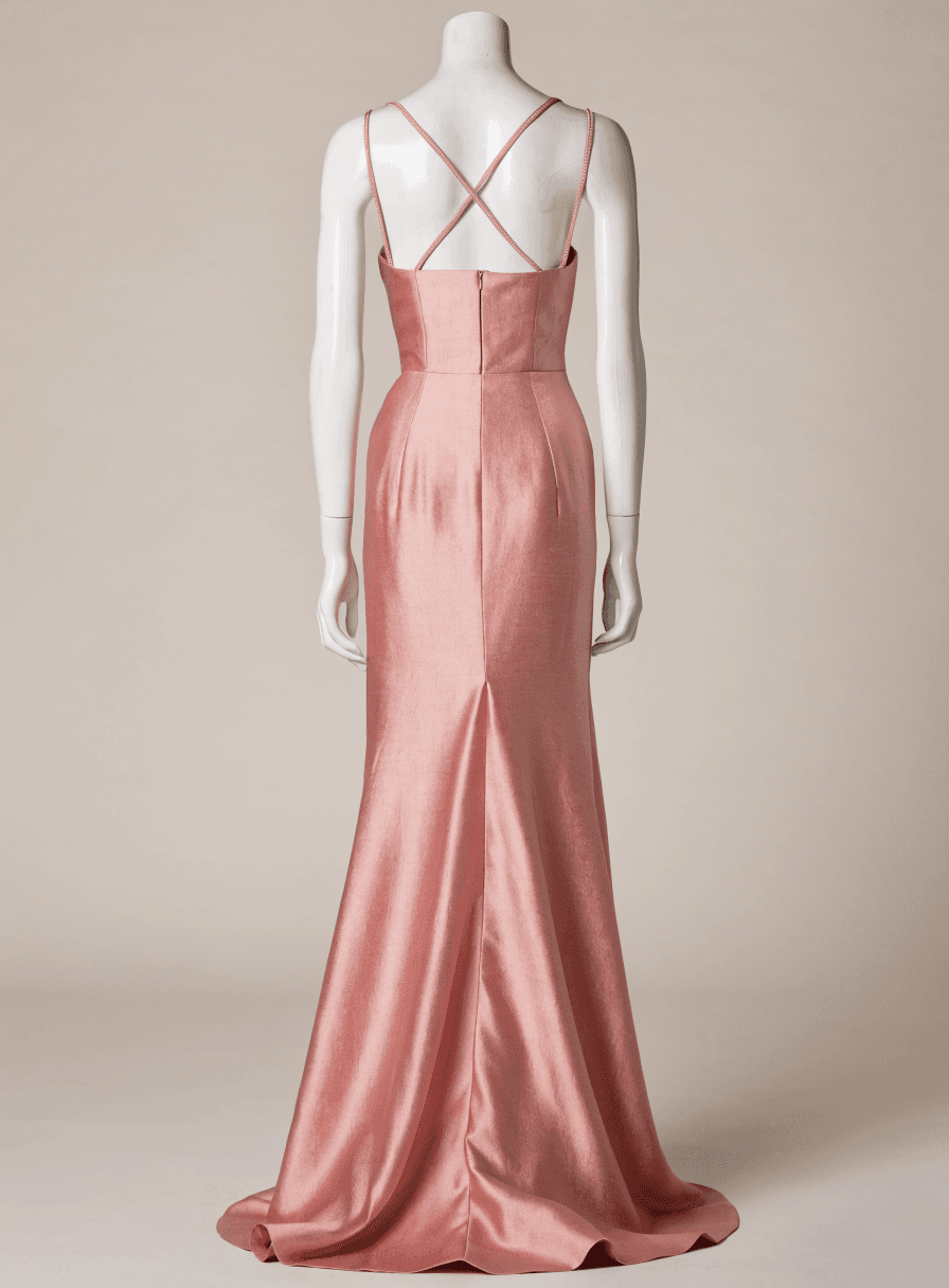 Vestido Rose Alfaiataria Alça Fina Costas Trançada