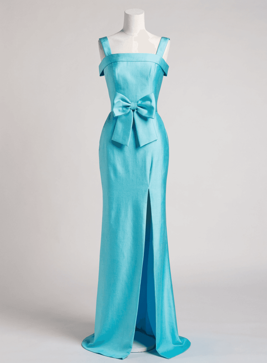 Vestido Tiffany Alfaiataria Alça Fenda e Laço Opcional