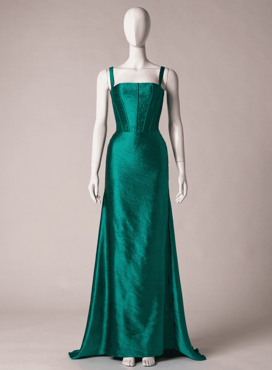 Vestido Verde Esmeralda Alça Costas Abertas Decote Arredondado