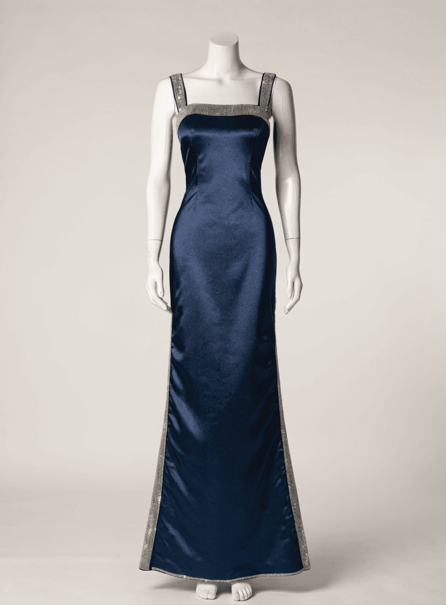 Vestido Azul Marinho Pedra Bruta Alça Grossa