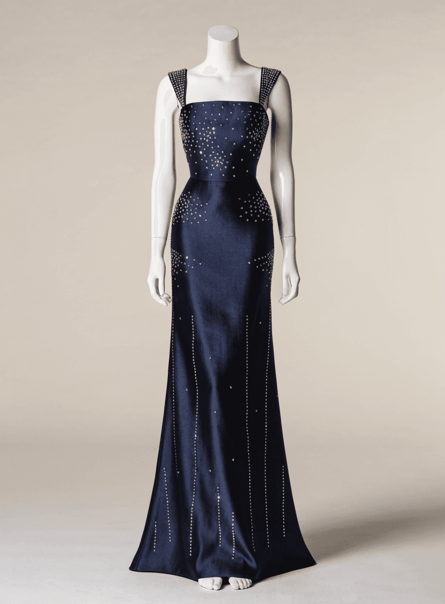 Vestido Azul Marinho com Pedra Azul com Prata Alca Grossa