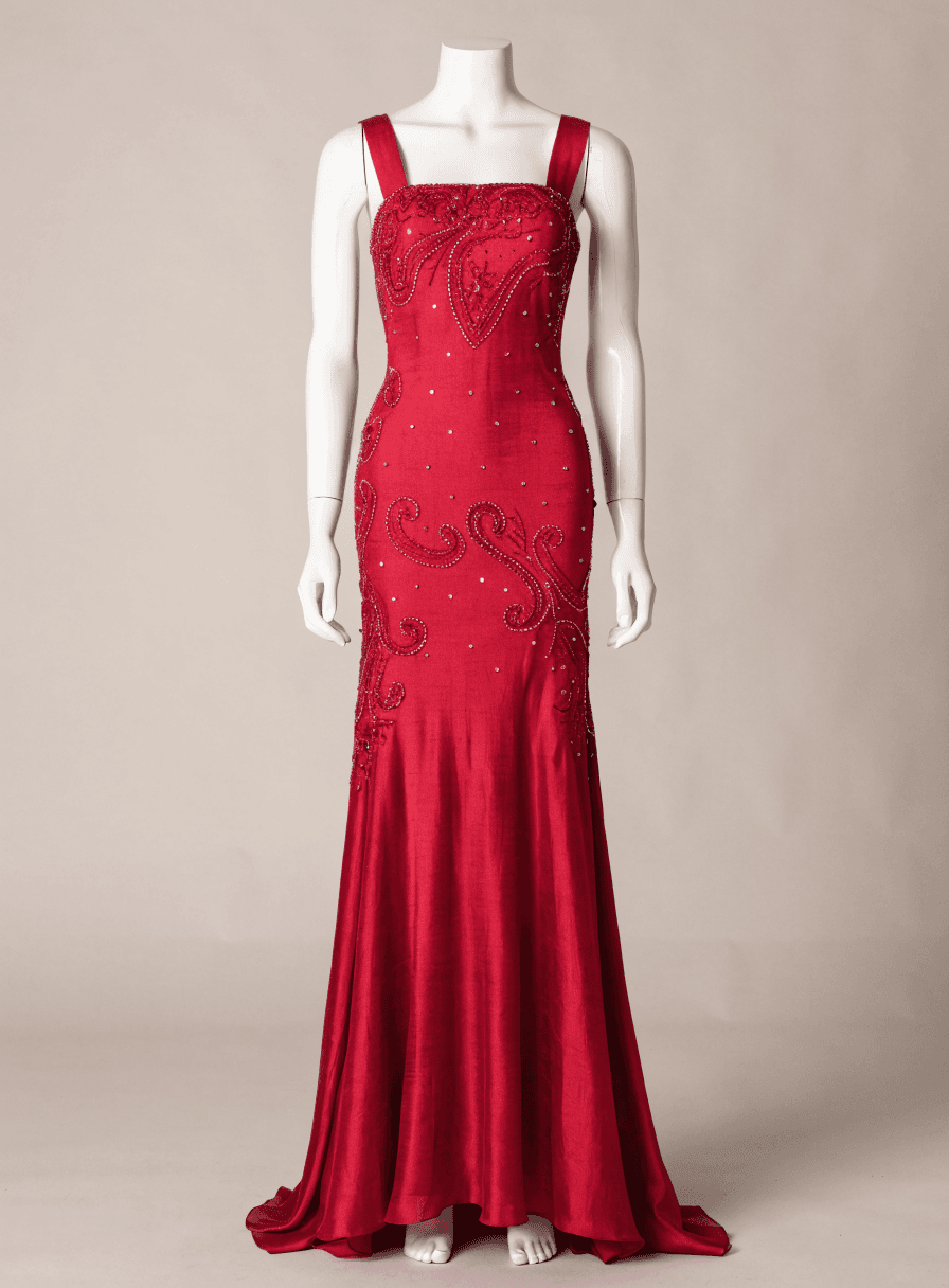 Vestido Marsala Pedras Alça Grossa Bordado de Folha