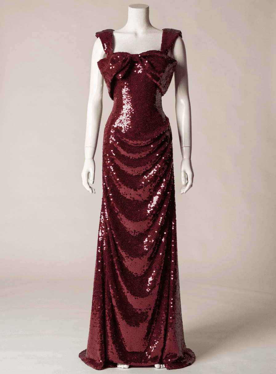 Vestido Marsala Paetê Alça Larga com Laço
