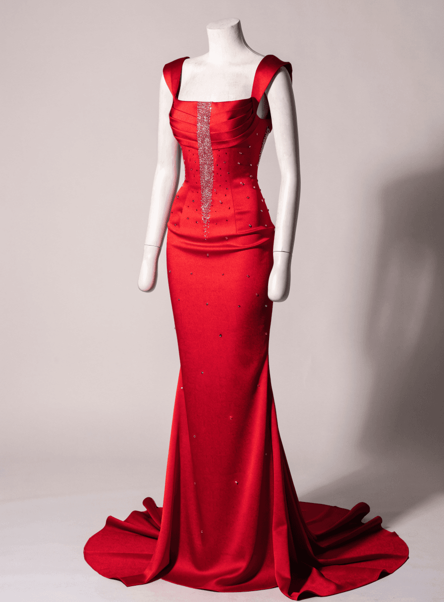Vestido Vermelho Pedra Alça Grossa