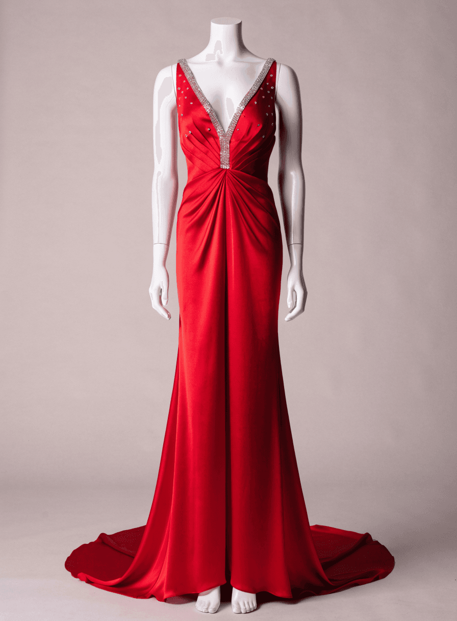 Vestido Vermelho Pedra Bruta Decote V e Costas