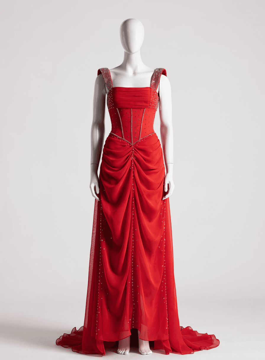 Vestido Vermelho Pedraria Alça Grossa