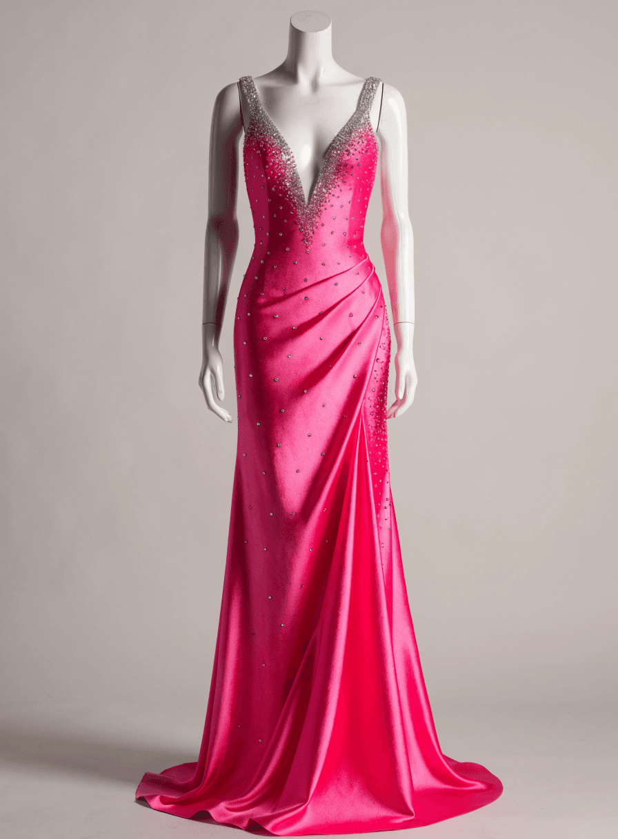 Vestido Pink Pedra Bruta Decote V Alça