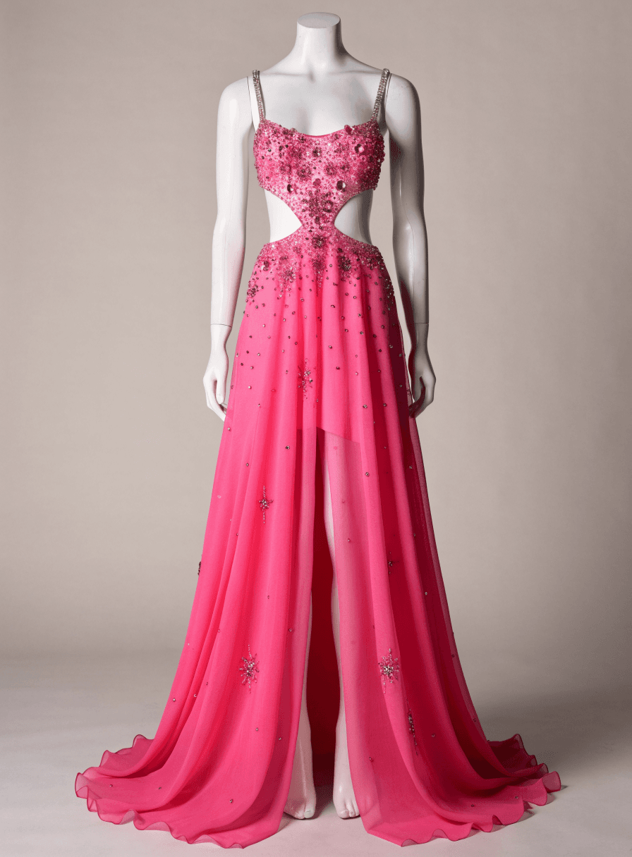 Vestido Pink Pedras Alça Vazado Cintura