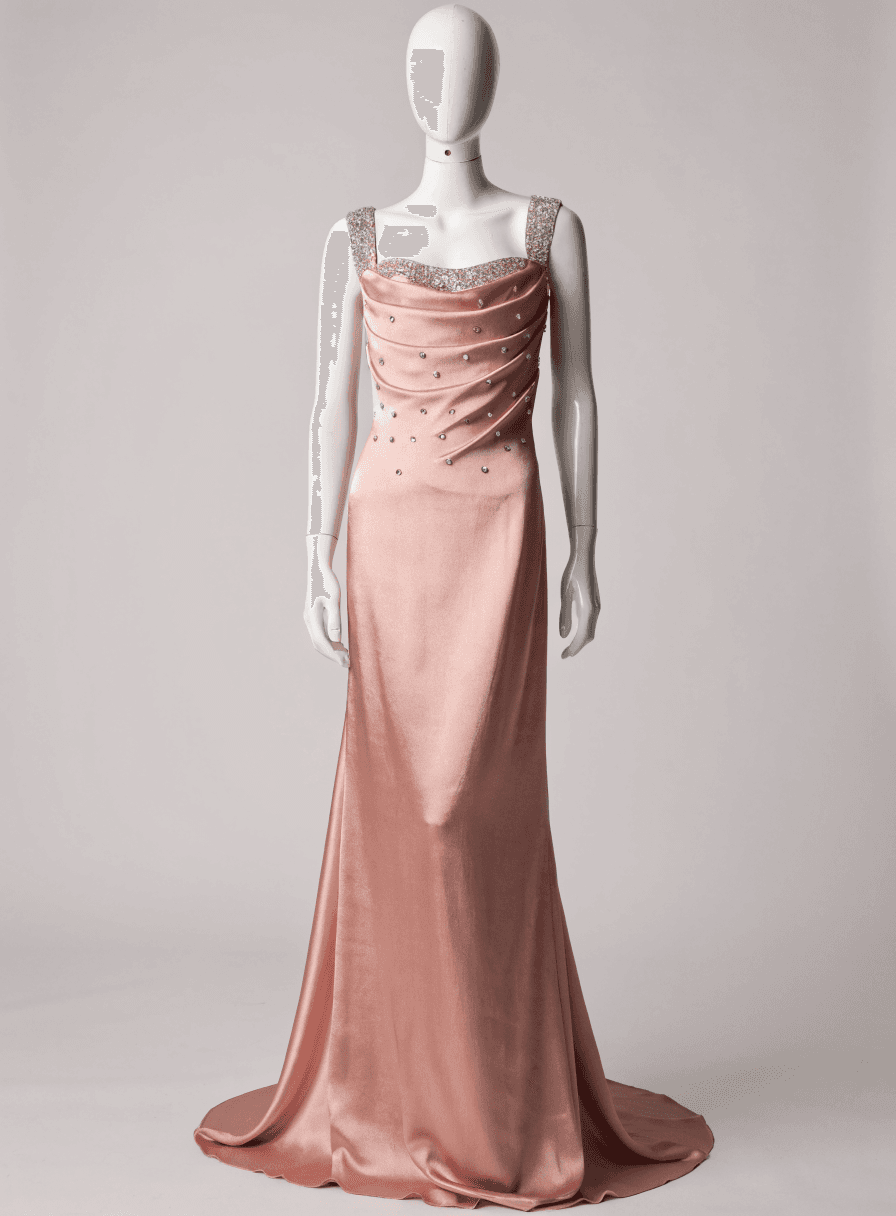 Vestido Rose com Pedras em Prata Alça Grossa e Cinto