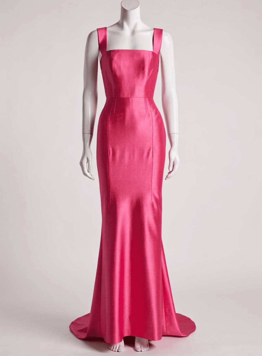 Vestido Pink Alfaiataria Alça Grossa Corpo de Corslet Justo