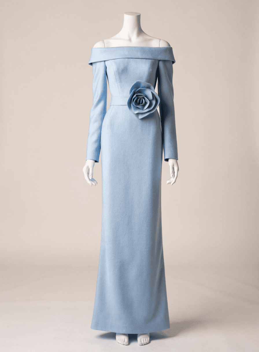 Vestido Azul Serenity Alfaiataria Flor Ombro a Ombro