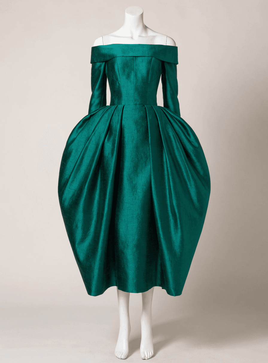 Vestido Verde Esmeralda Alfaiataria Ombro a Ombro Saia Ampla