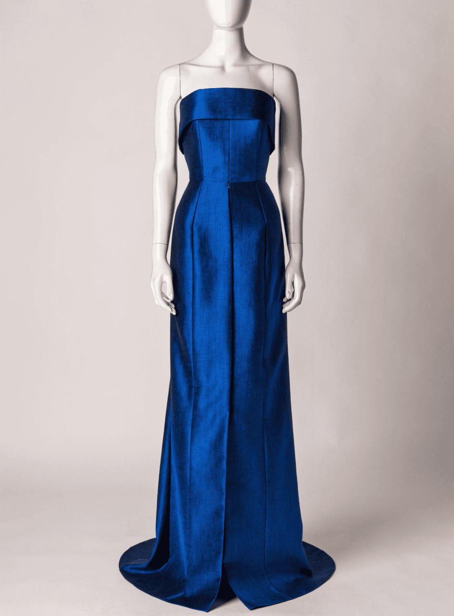 Vestido Azul Bic Alfaiataria Tomara que Caia com Faixa Transaversal