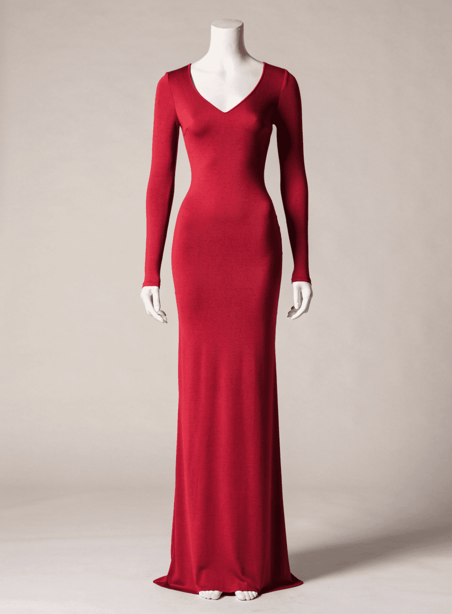 Vestido Marsala Malha Grossa Manga Longa Decote V