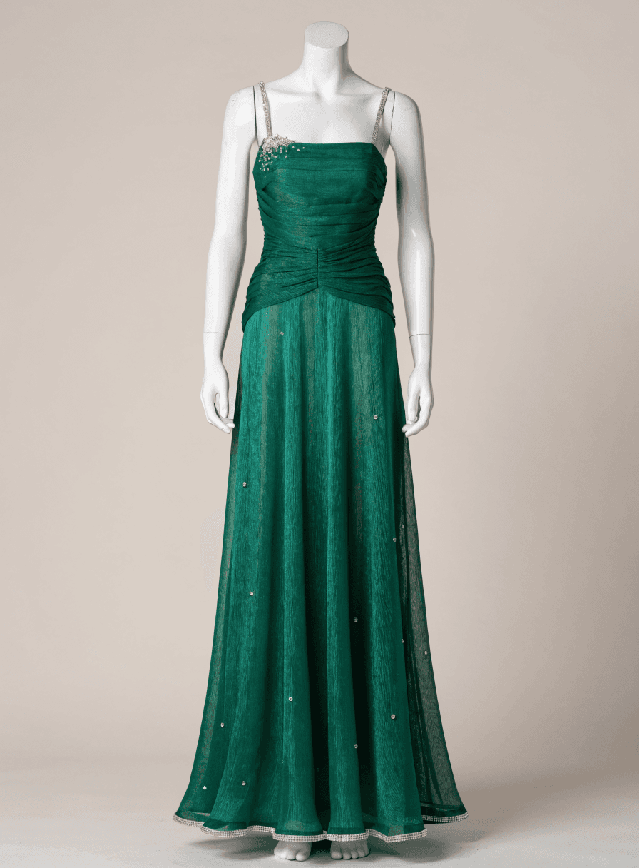 Vestido Verde Pedraria Alça Fina Costas Trasnparente Jefe