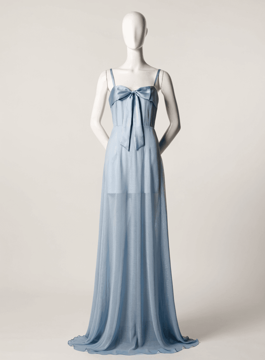 Vestido Azul Serenity Alfaitria com Alça e Laço Desconstruído