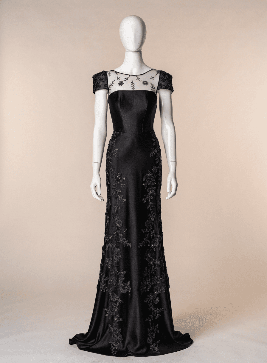 Vestido Preto Sleep Manga Nula Alça Bordada