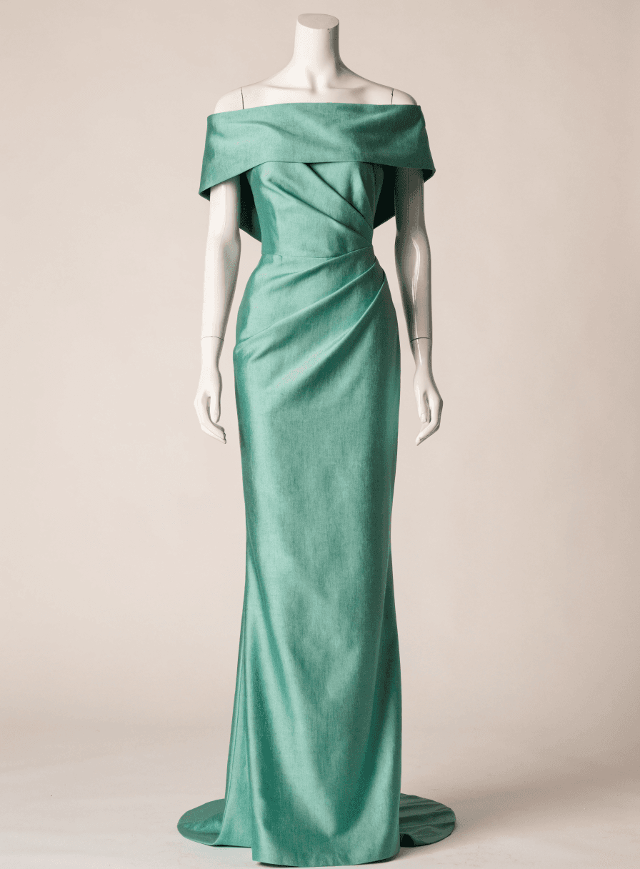 Vestido Verde Menta Alfaiataria Justo Drapeado Ombro a Ombro
