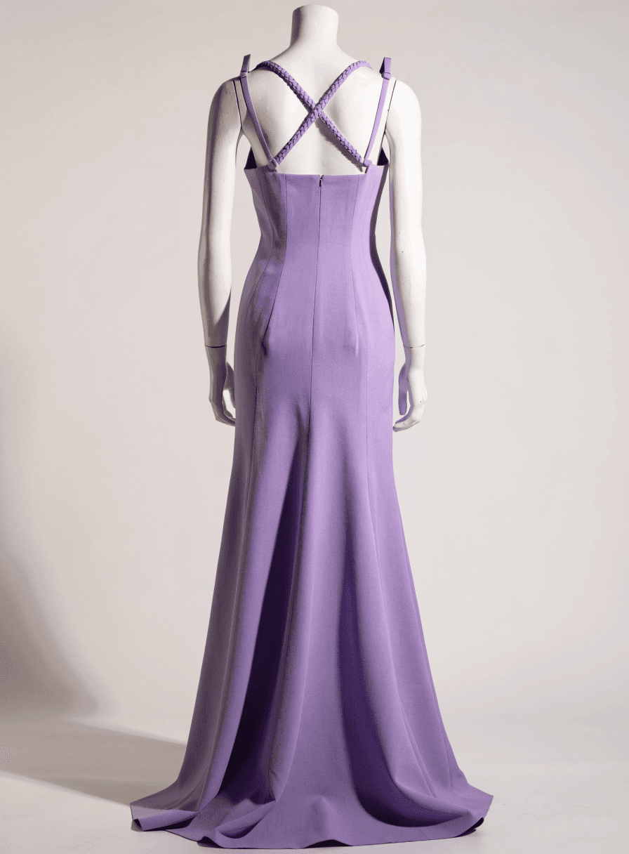 Vestido Lavanda Alfaiataria Alça com Costas Trançado Costas