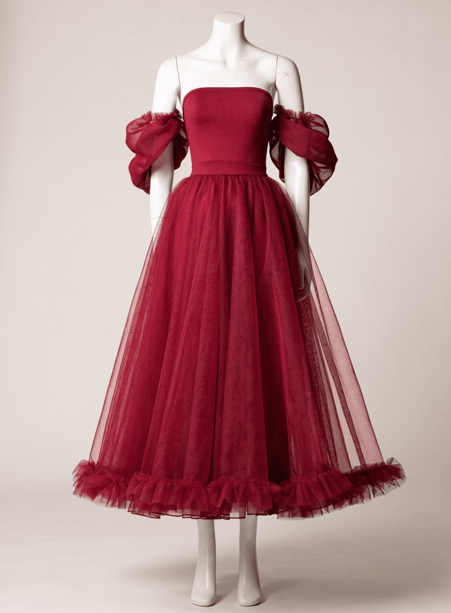 Vestido Marsala Tule de Malha Tomara que Caia com Gola Removível