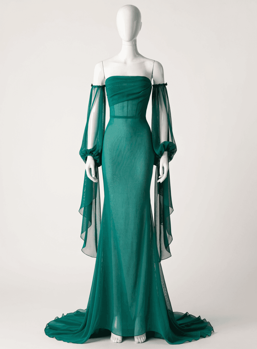 Vestido Verde Esmeralda Chiffon Tomara que Caia Quadril Justo Gola Removível
