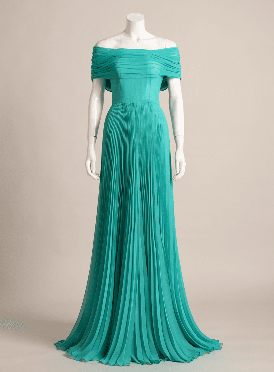 Vestido Verde Turquesa Ombro a Ombro Calda Plissada