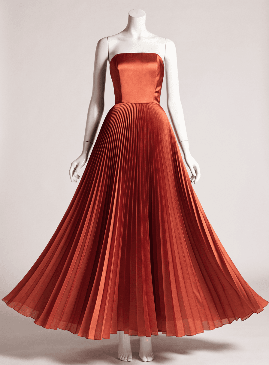 Vestido Terracota Plissado Tomara que Caia