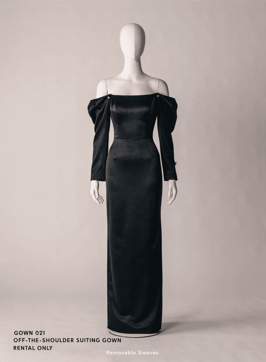Vestido Preto Alfaiataria com Manga Ombro a Ombro Removivel Branca