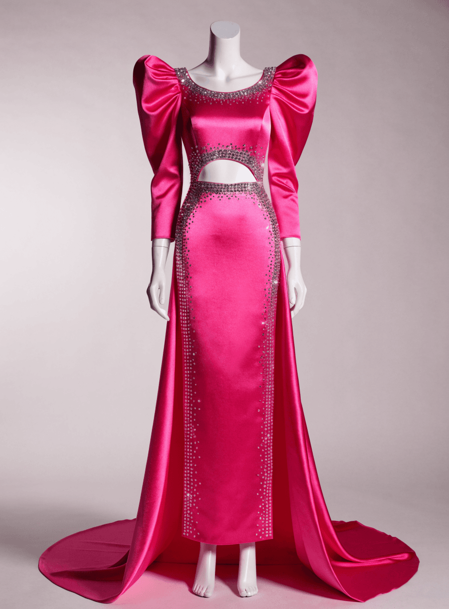 Vestido Pink Pedraria Vazado na Cintura