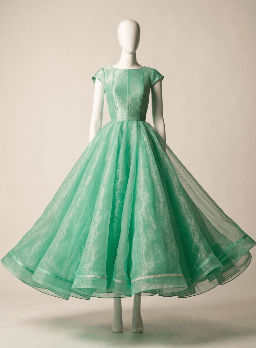 Vestido Verde Menta Manga Nula Saia Ampla
