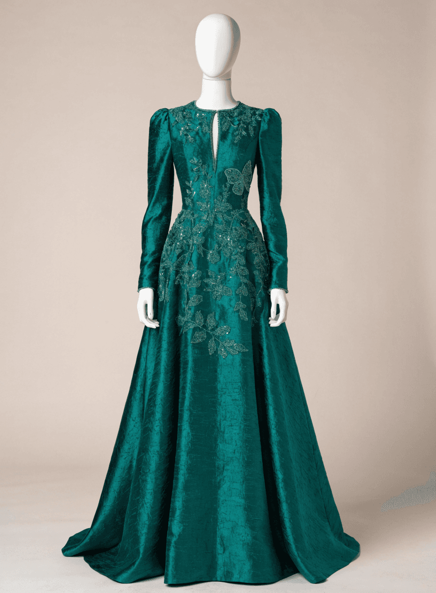 Vestido Verde Esmeralda Semi Bordado de Alf Victoria